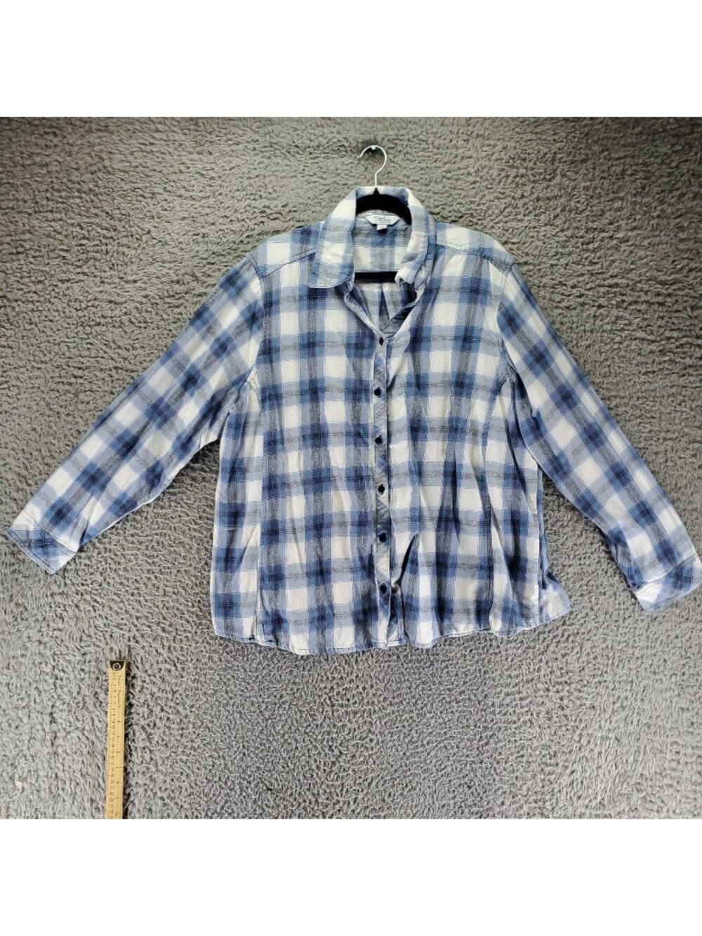 Great Northwest Indigo Top Women’s 3X Blue Plaid Flannel Button-Up Classic Colla